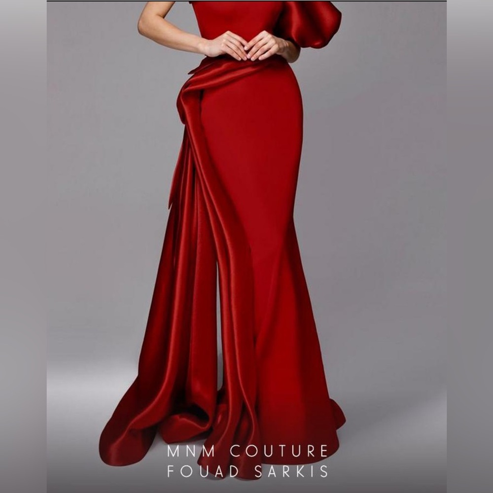 Red Ruffled Asymmetrical One-Shoulder Dress - Picture 3 of 3